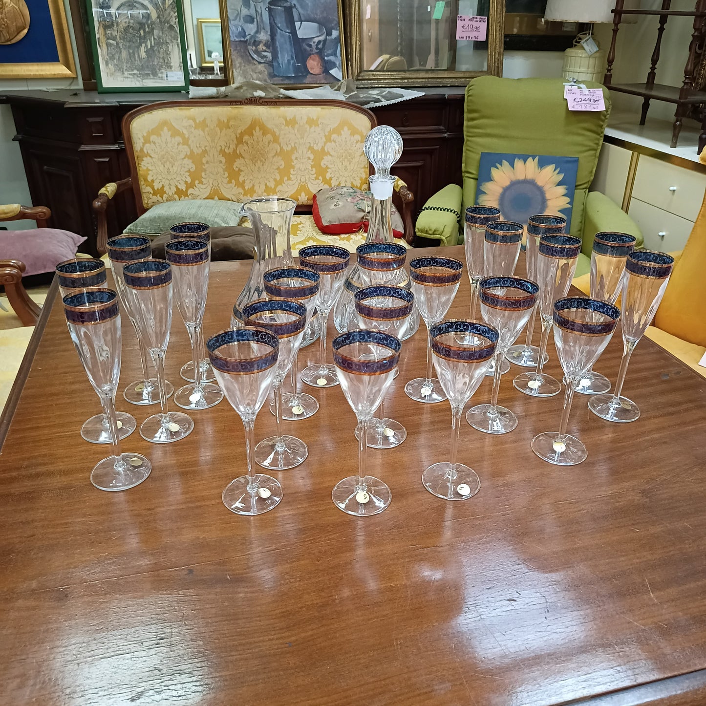 Servizio 131 Pz Piatti, Caffè, The Porcellana E Calici Cristallo Blu/oro
