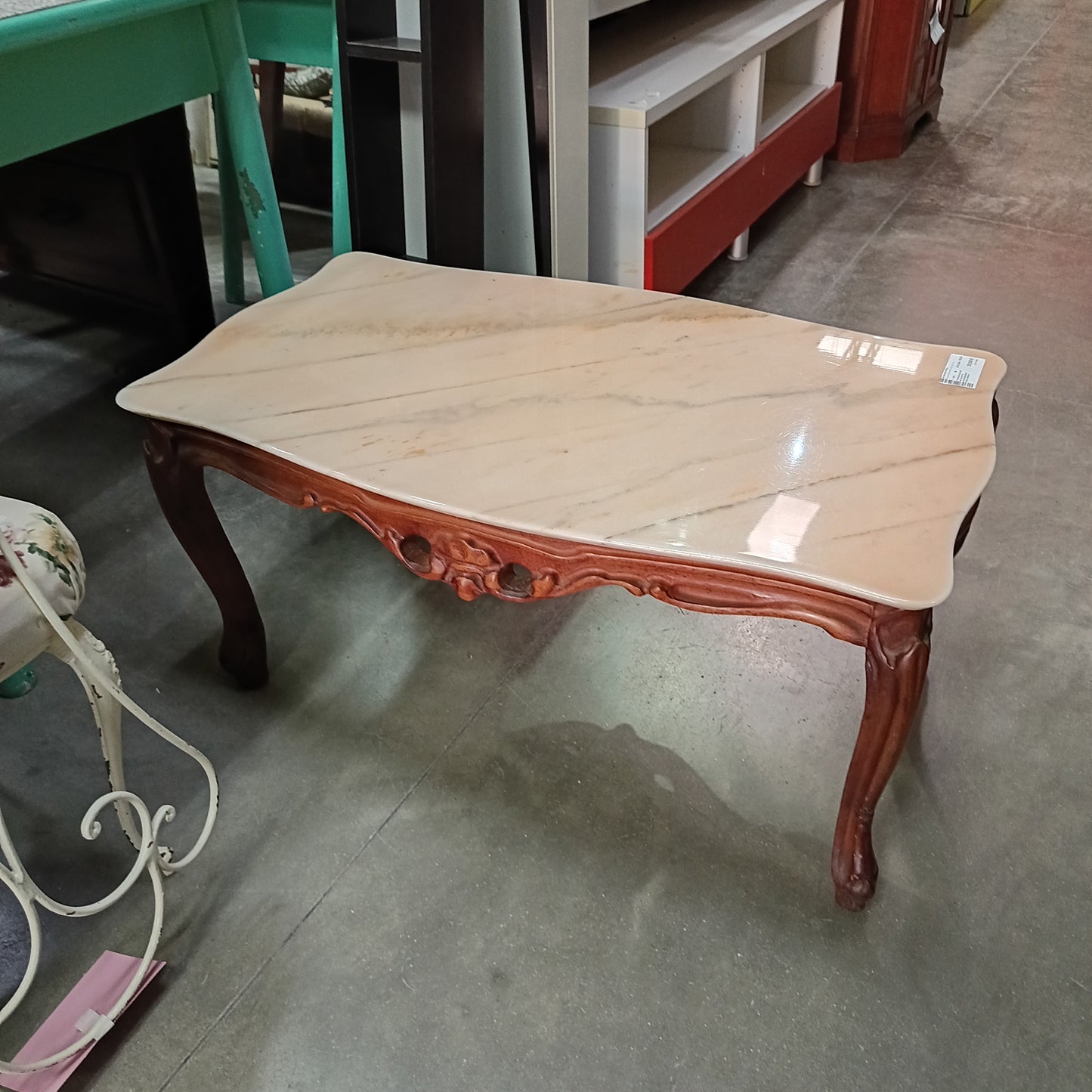 Tavolino Basso Da Salotto Legno/marmo Rosa Cm90x52x44