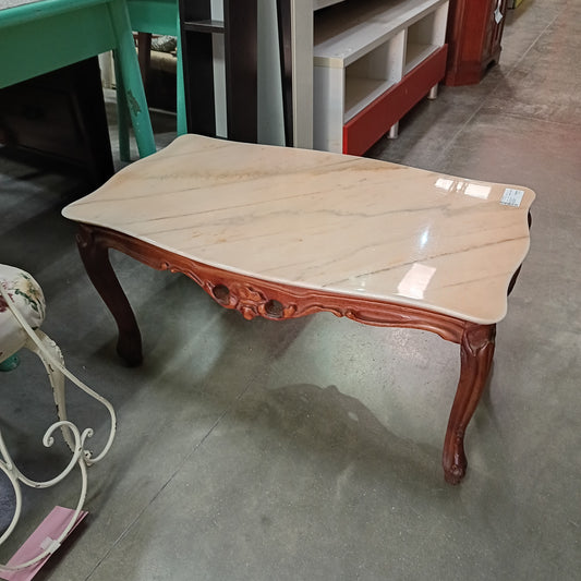 Tavolino Basso Da Salotto Legno/marmo Rosa Cm90x52x44