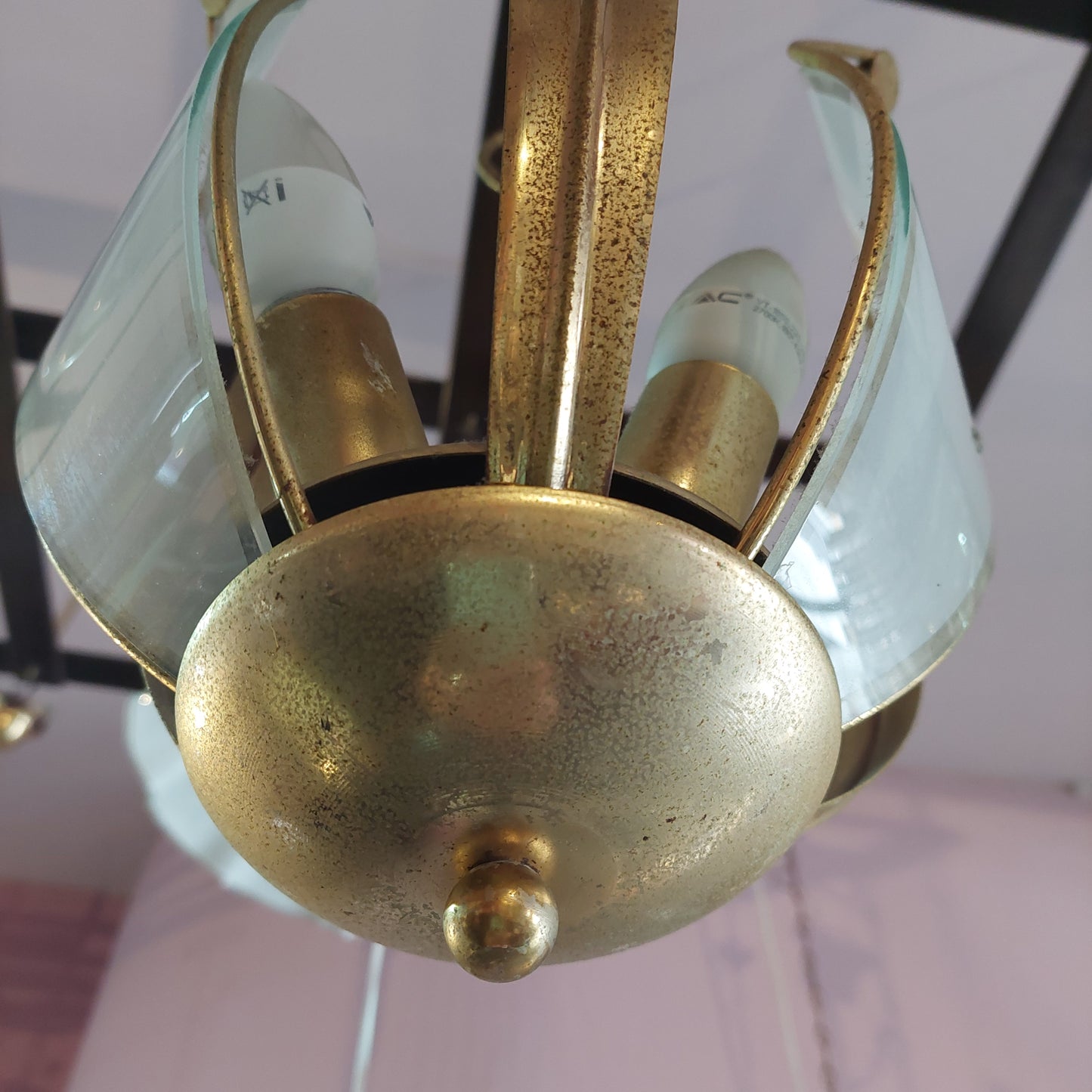 Lampadario Fiore Ottone*/vetro 3/l