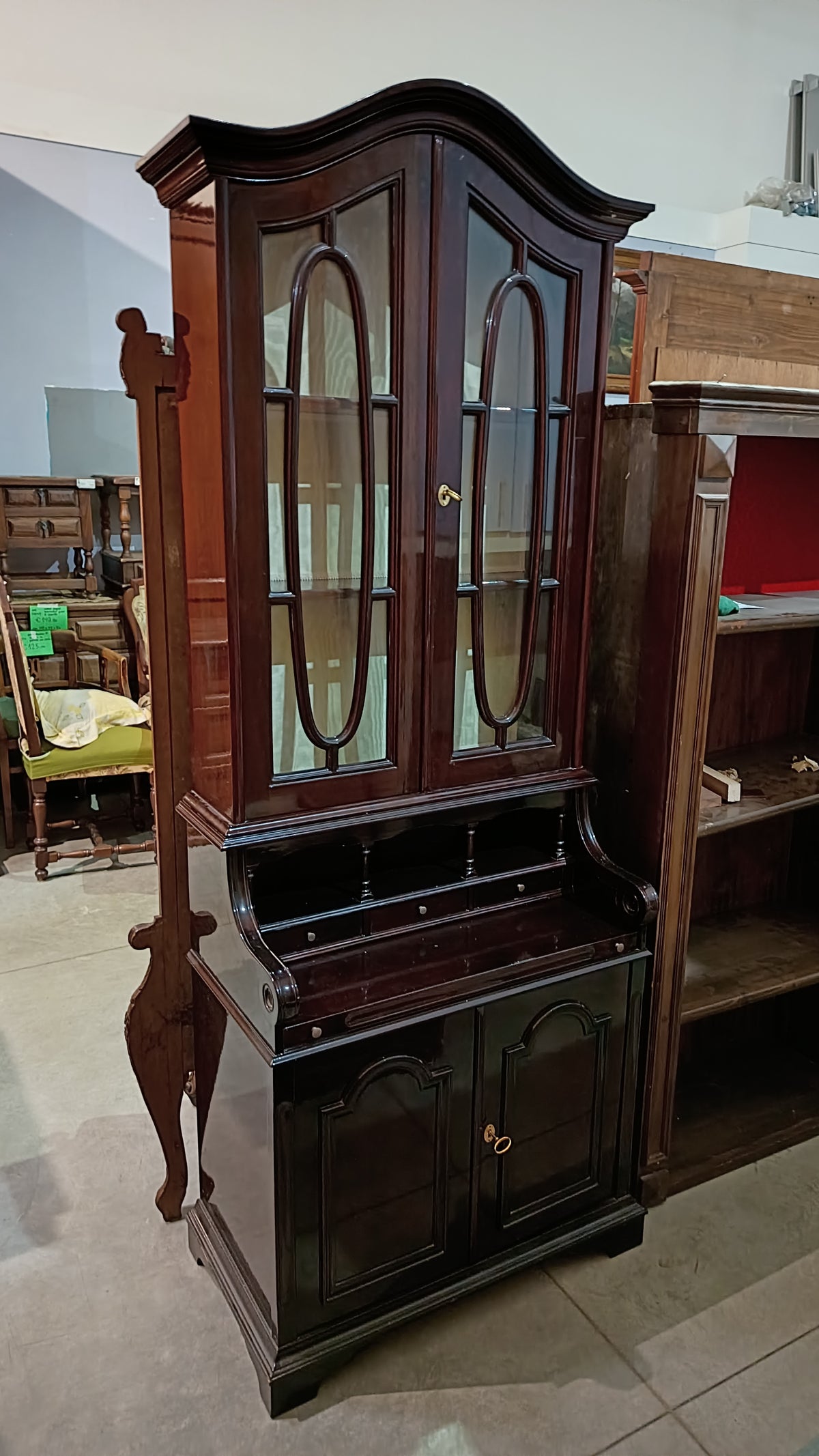 Vetrina Secretaire Trumeau Mogano 4/a 3/c Cm43x81x207