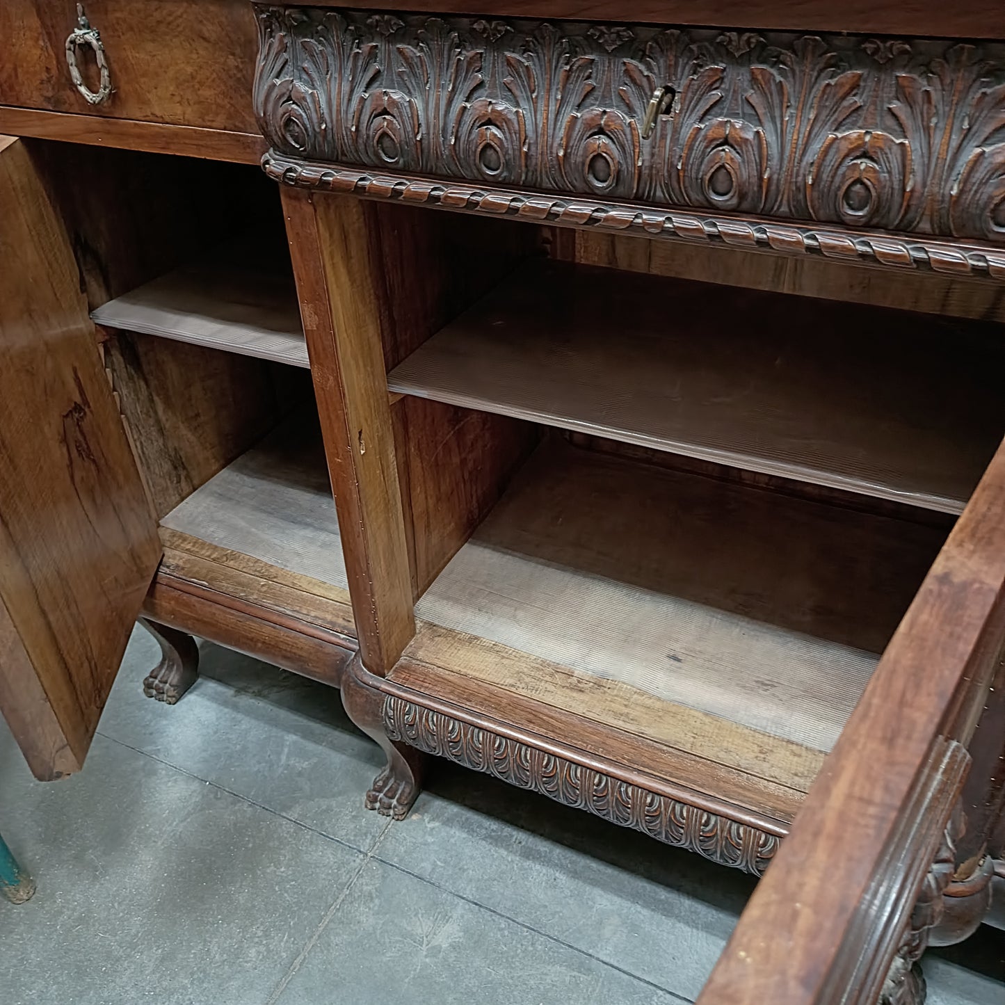 Credenza Antica Con Marmo 3/c 3/s Cm166x60x108h