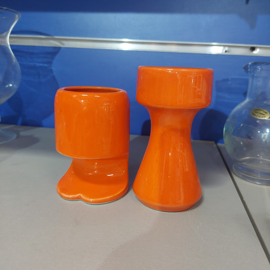 Set/2 Vasetti Ceramica Arancio Vintage