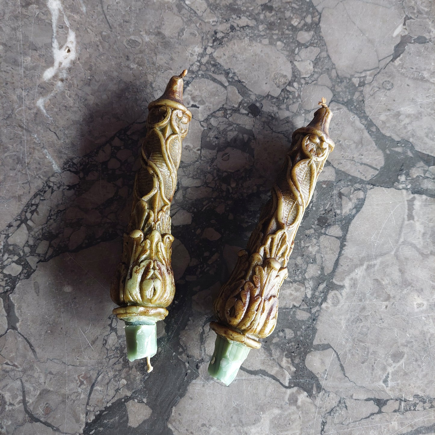Coppia Candele* Antiche Intagliate Cm16