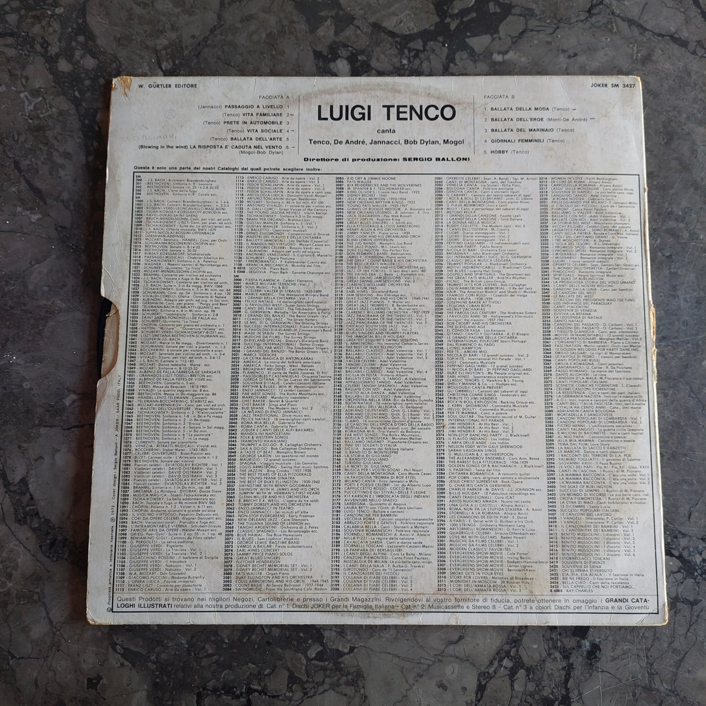 V/luigi Tenco Canta Tenco,de Andrè, Jannacci, Bob Dylan, Mogol (lp)