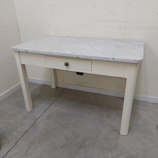 Tavolo Con Marmo Antico Legno Bianco 128x73x81h