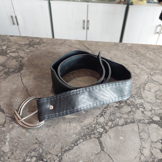 Cintura Pelle Nera Rilievo Animalier Vintage