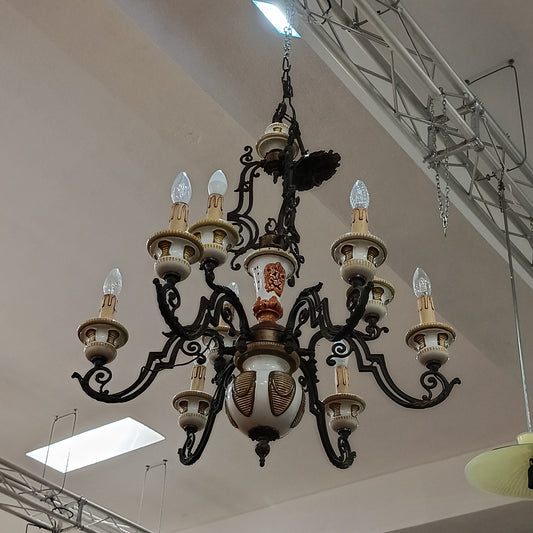 Lampadario Ottone Ceramica Primi 900 9 Luci