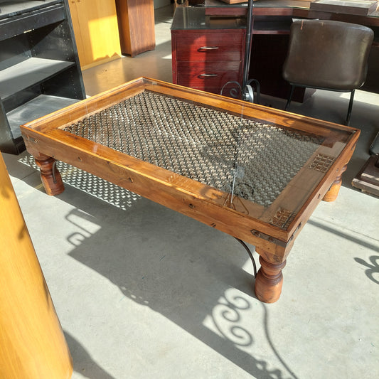 Tavolino Indiano Piano Vetro* Cm136x89x40h