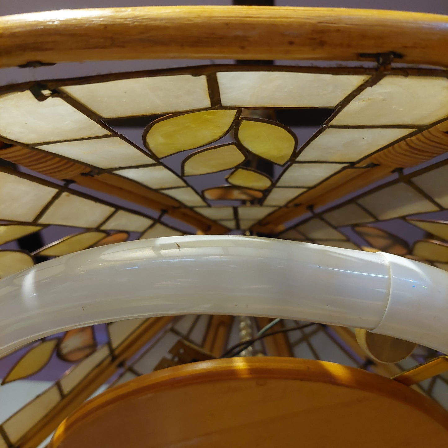 Lampadario Anni 70 Bambu' Madreperla Piombato