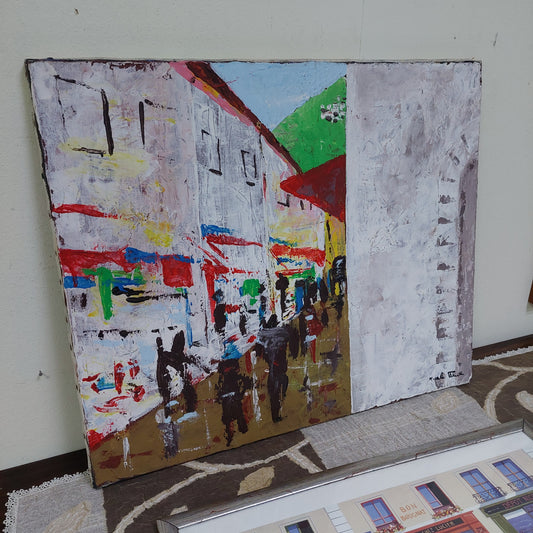 Quadro Olio Su Tela "dietro L'angolo" Di F.micali Cm60x50