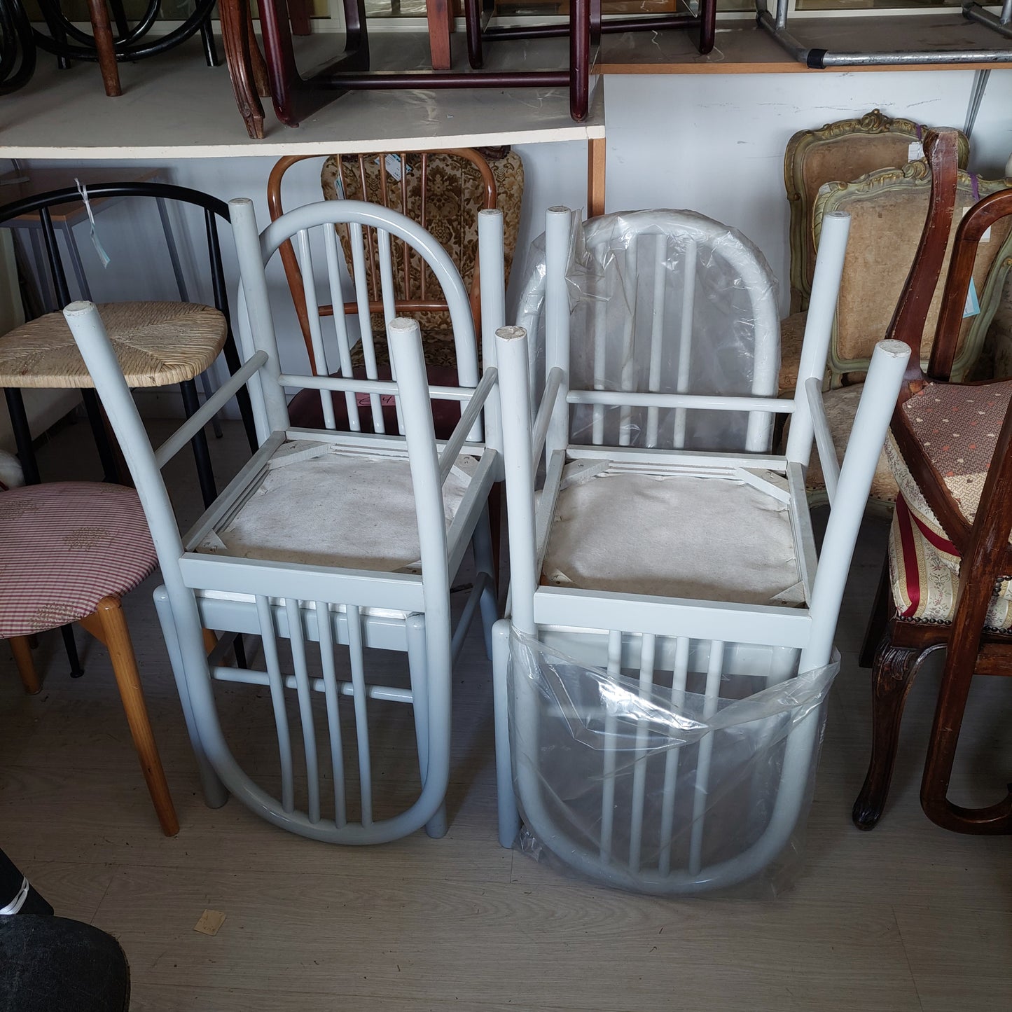 Set/4 Sedie Legno Laccato Grigio Imb. Bianco