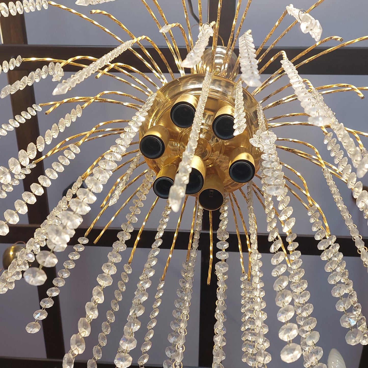 Lampadario "pioggia" Met. Dorato/brindoli Cristallo 7/l