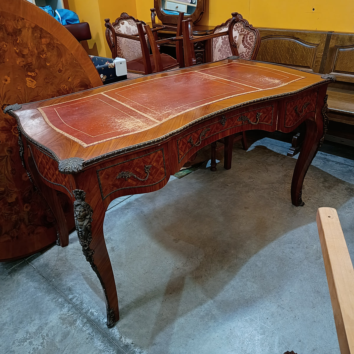 Scrivania Legno/fregi Piano* Pelle St. Luigi Xv Cm145x75x80