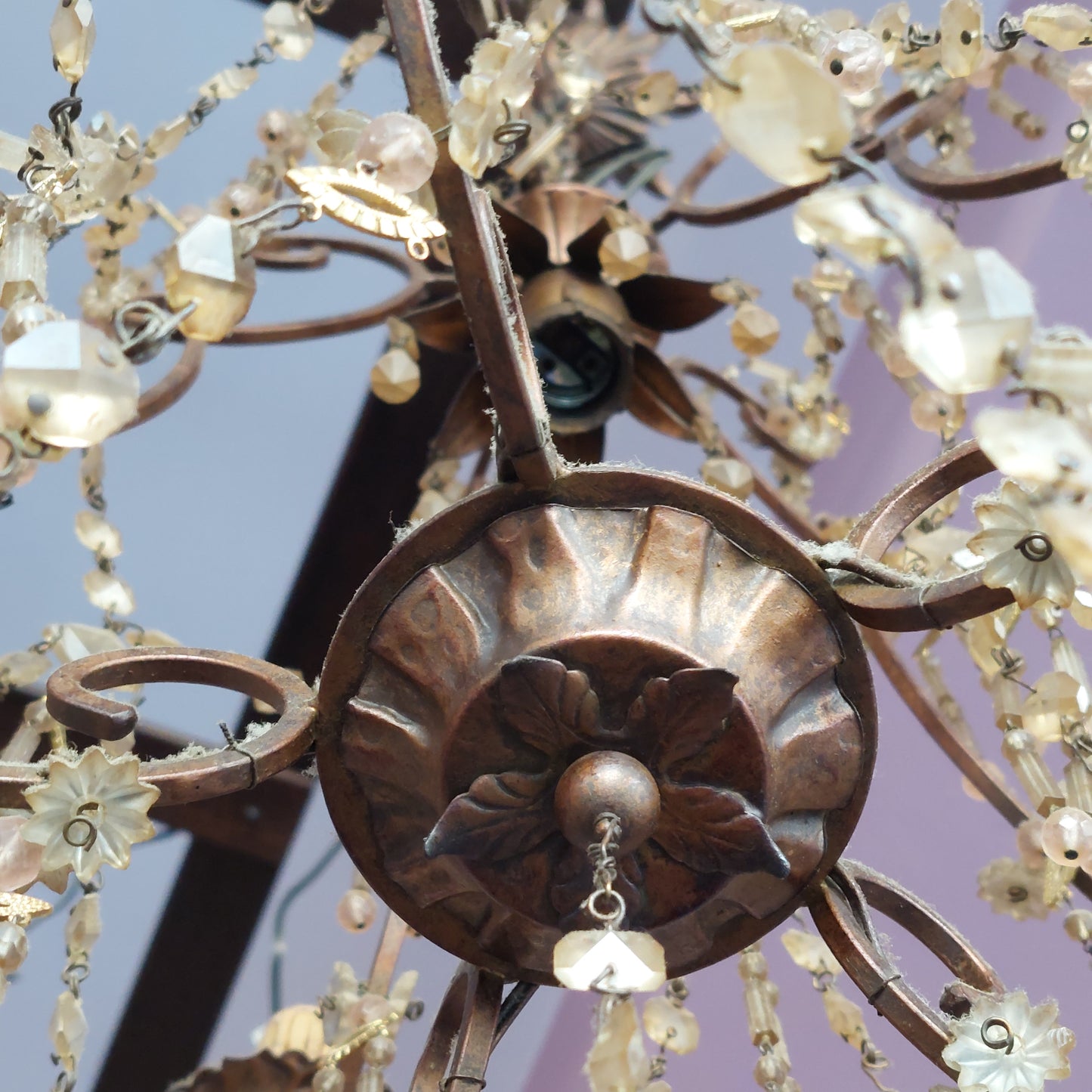 Lampadario Ferro Dorato Con Brindoli 6/luci