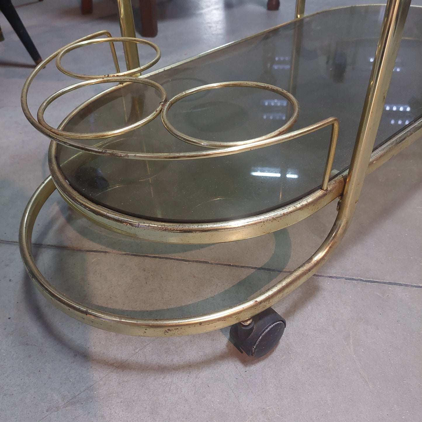 Carrellino Ottone Vetro Fumè Anni 70 Cm84x35x70h