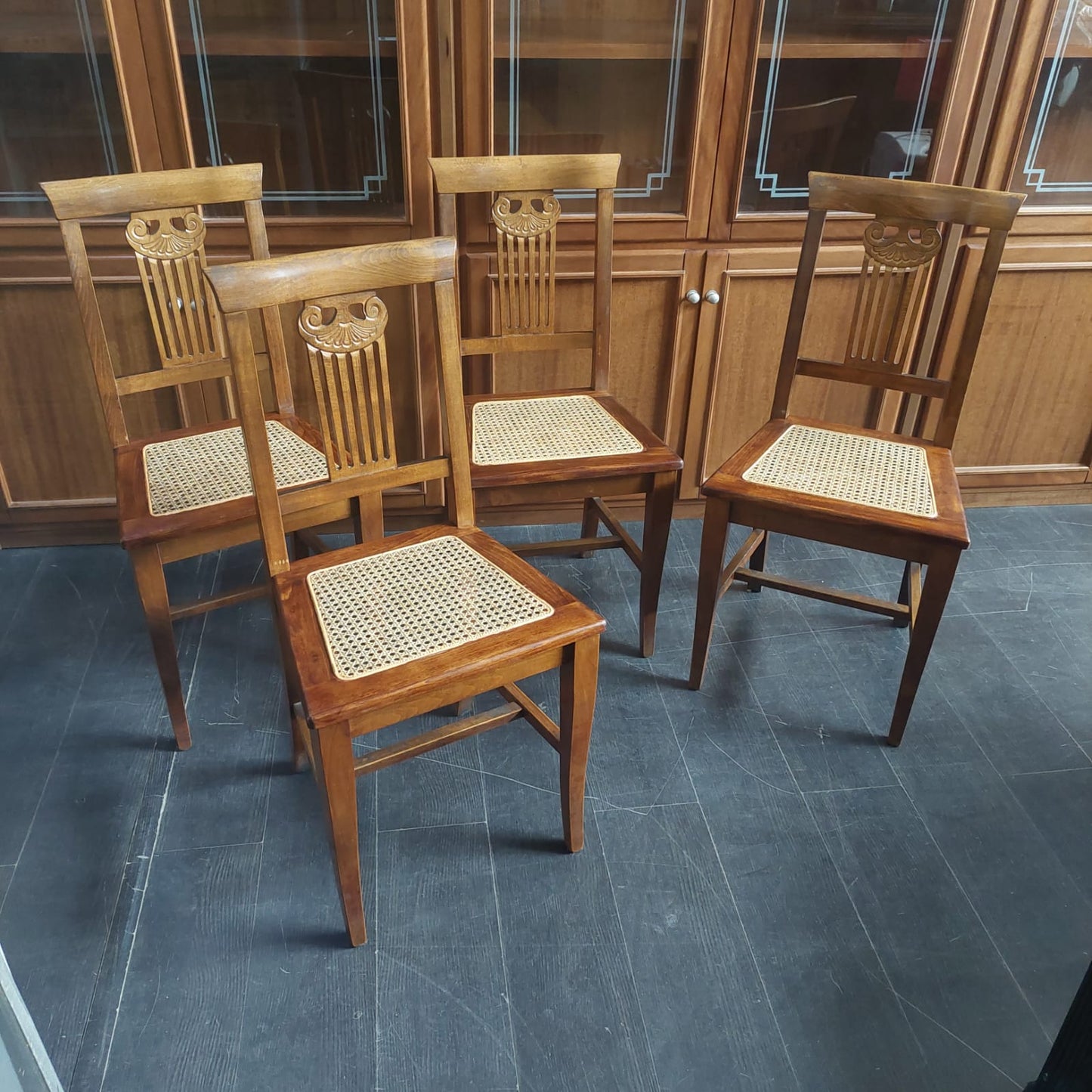 Set/4 Sedie Legno E Paglia Di Vienna