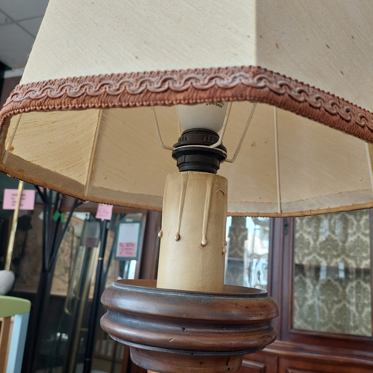 Lume Legno Paralume Beige 1 Luce H87cm