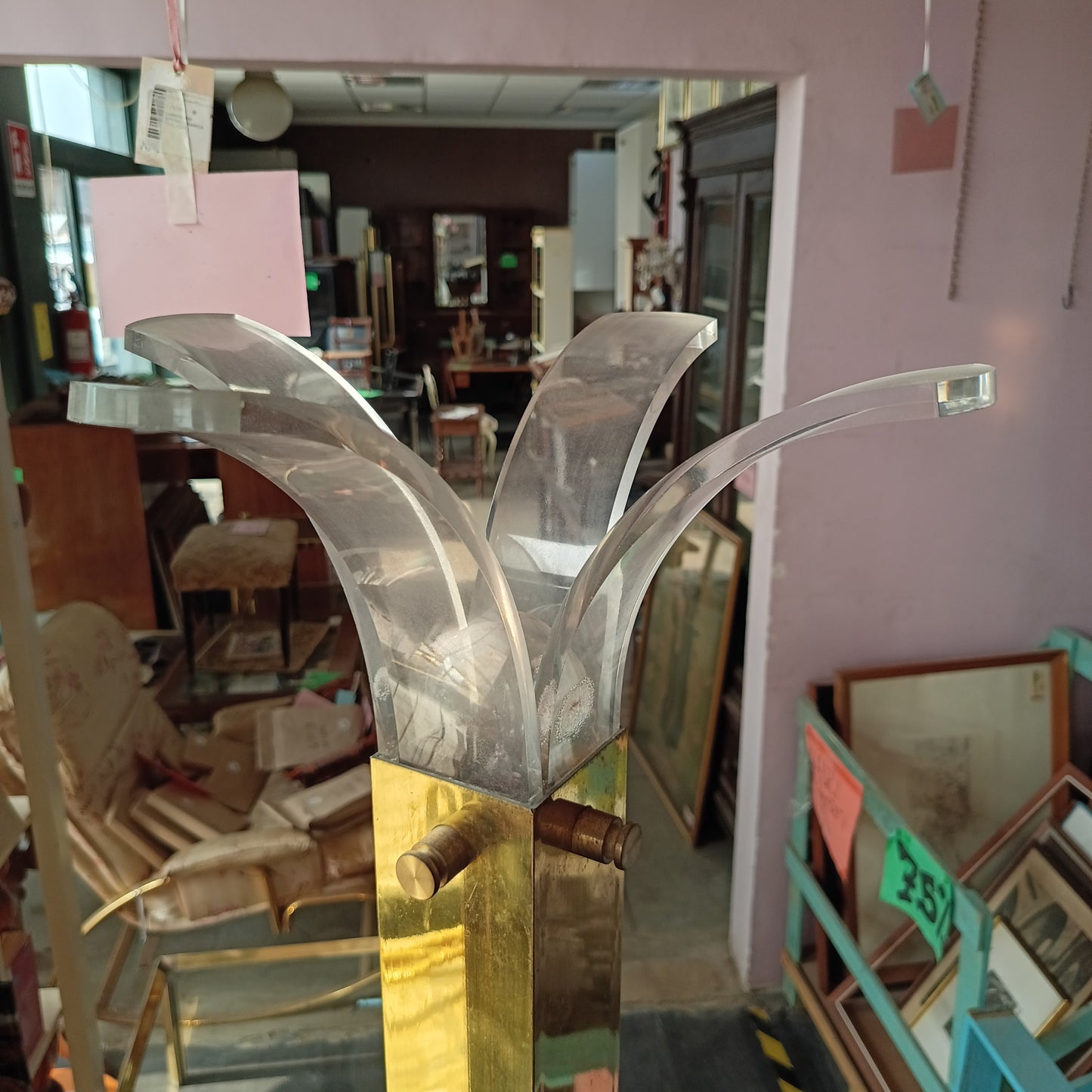 Piantana * Appendiabiti Lampada Metallo Dorato Vintage Anni 70