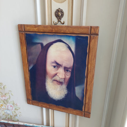 Quadro Stampa Padre Pio Su Legno Cm35x43