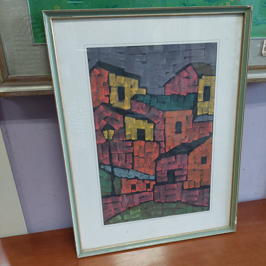 Quadro Villaggio Con Case Firmato E. Caputo ? Cm42,5x56