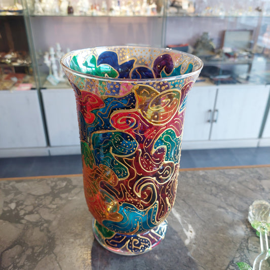 Vaso Portafiori Vetro Dipinto D15x25h