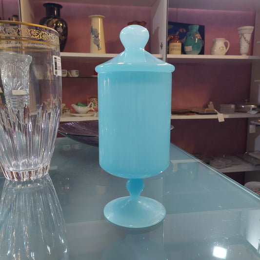 Potiche Vetro Opalino Azzurro Anni '30 H27