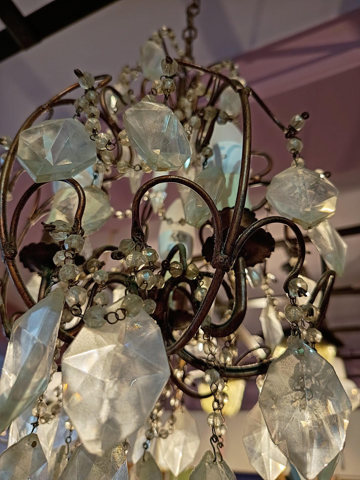 Lampadario Ferro Bronzato Gocce Cristallo 3 Luci