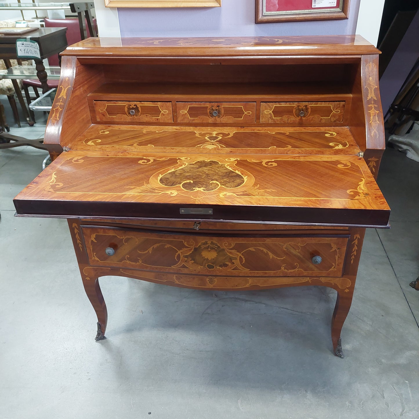 Secretaire Intarsiato Con Ribalta Cm90x42x100h