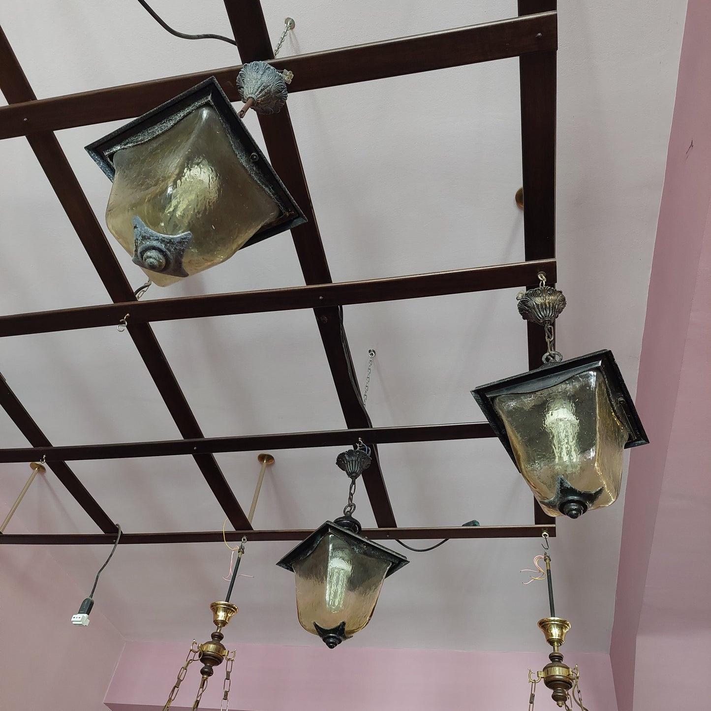 Lampadario * Lanterna Ferro / Vetro Ambrato