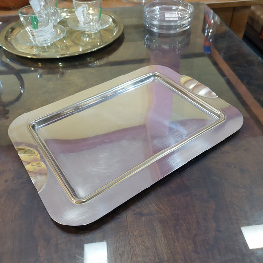 Vassoio Rettangolare Acciaio Manici Dorati Cm36x26