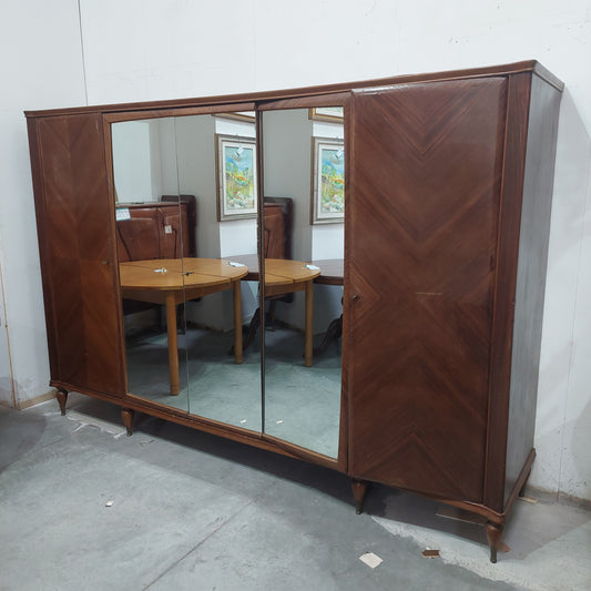 Armadio Mogano Anni '50 5/ante Con Specchi Cm277x62x187h