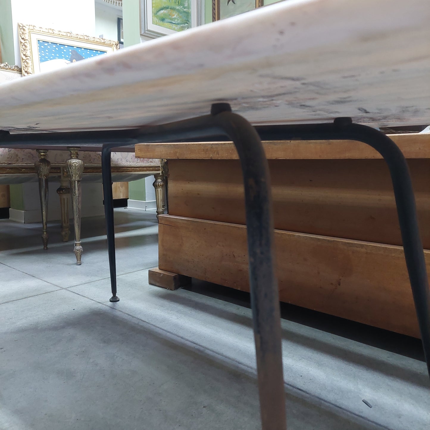 Tavolino Ferro Piano Marmo Anni 50 Cm100x50x42h