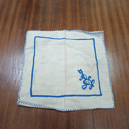 Tovagliolo Beige/blu Dipinto A Mano Cm 24x24