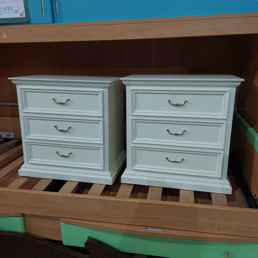 Coppia Comodino Legno Bianco 3/c Cm55x37,5x55h