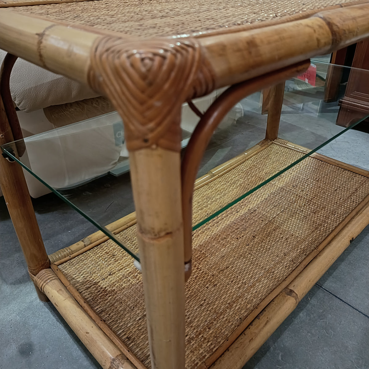 Tavolino Bamboo C/mensola Vetro 2/r Cm80x40x52