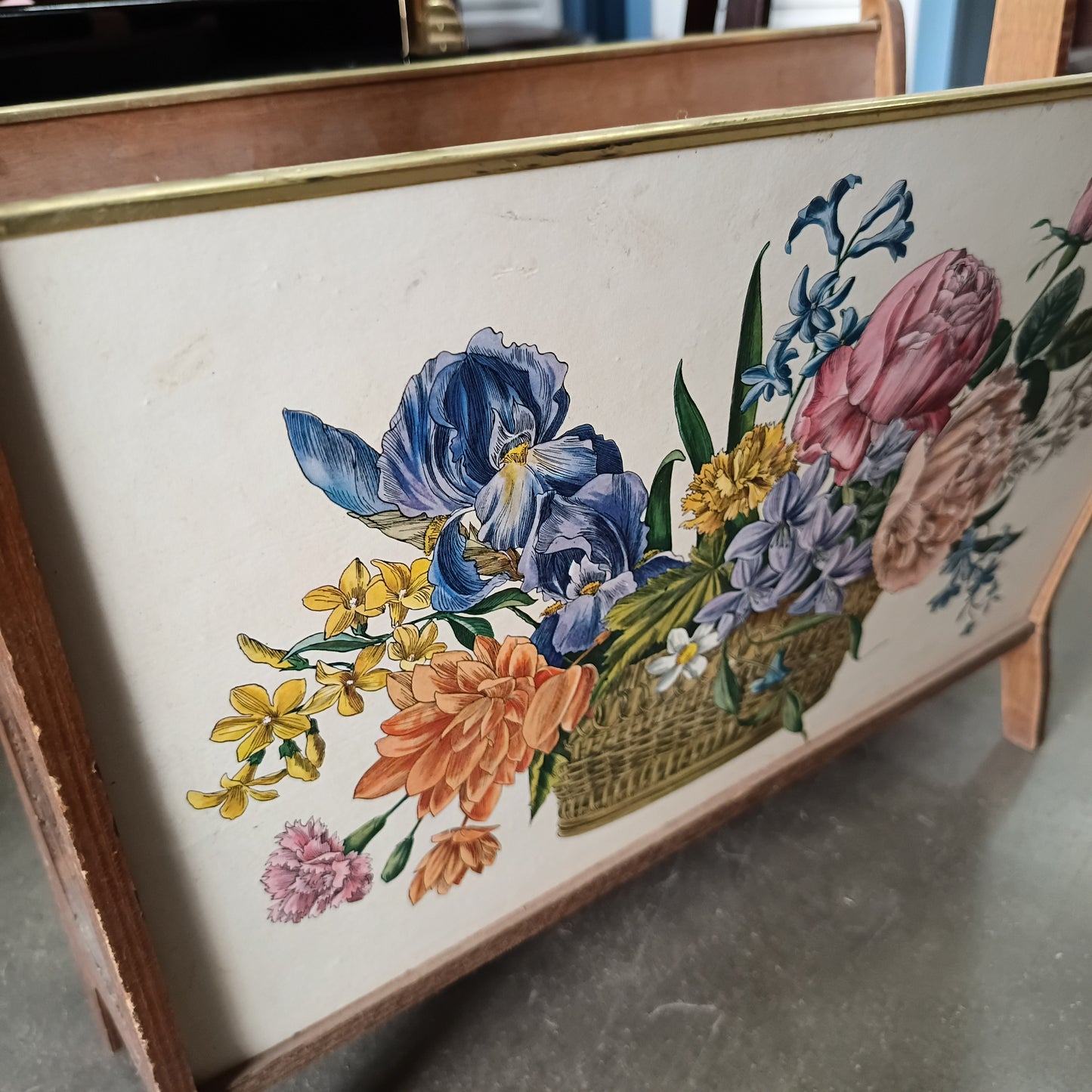 Portariviste * Legno Stampa Cestino Con Fiori Vintage