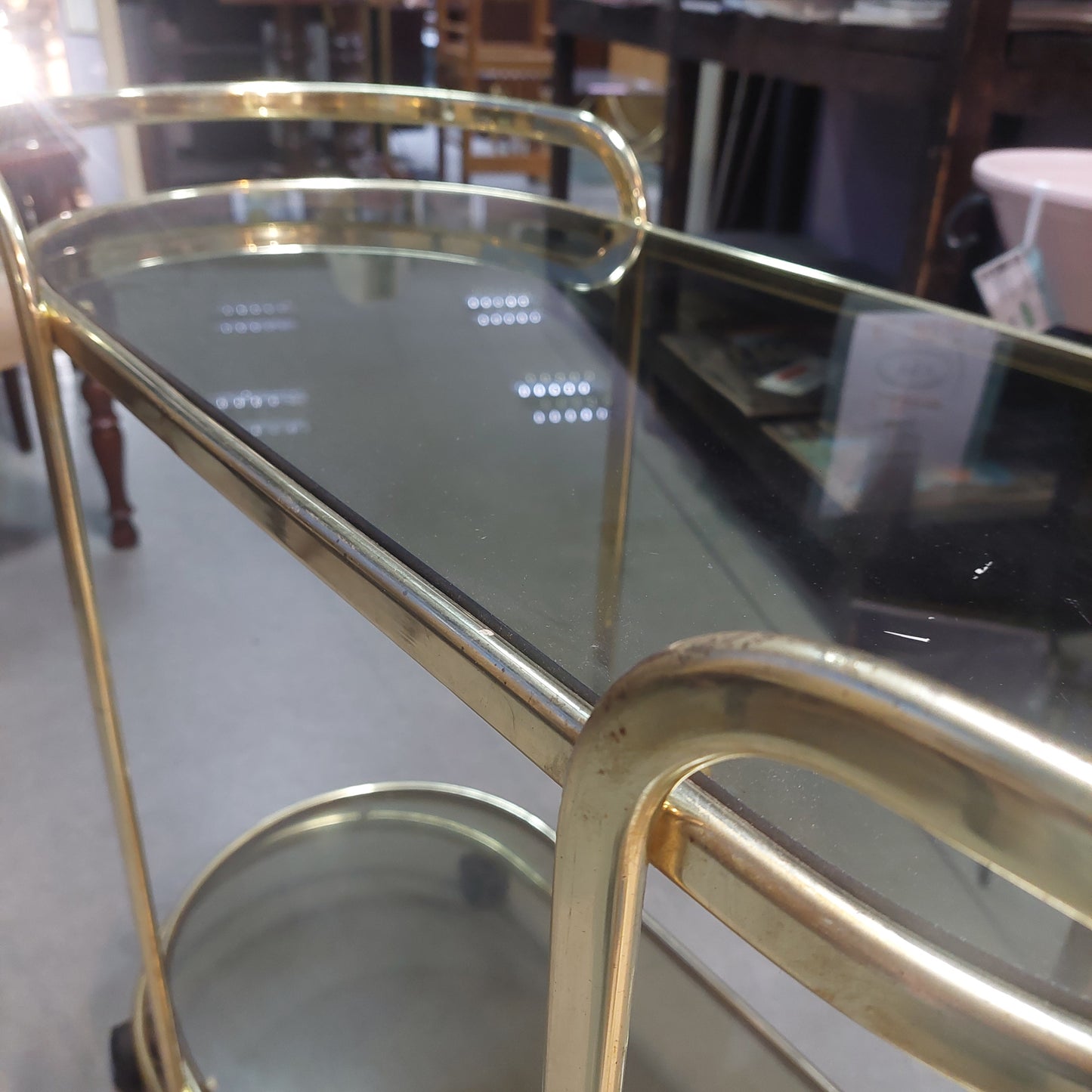 Carrellino Ottone Vetro Fumè Anni 70 Cm84x35x70h