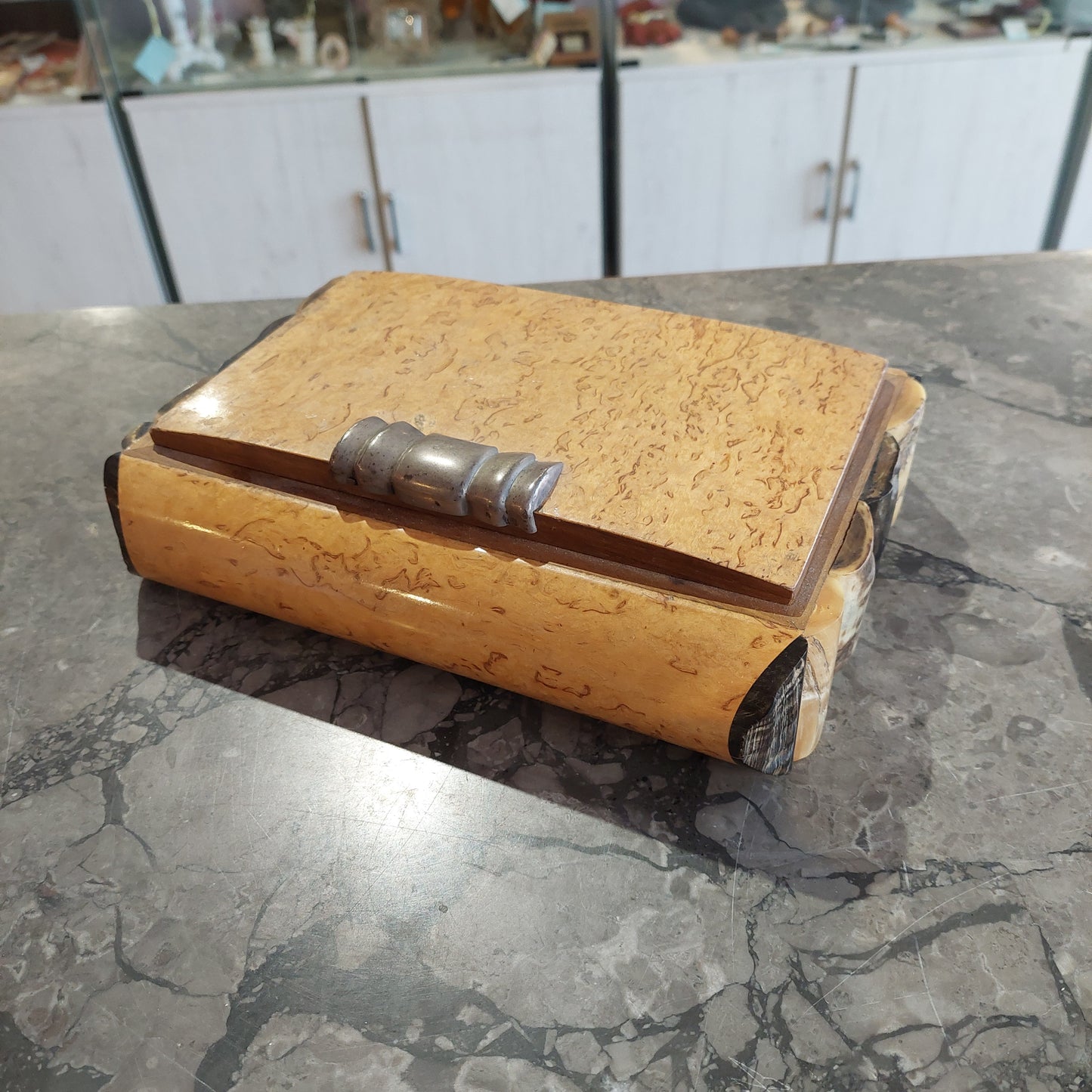 Scatola Portasigarette Legno/osso/arg 800 Anni 40