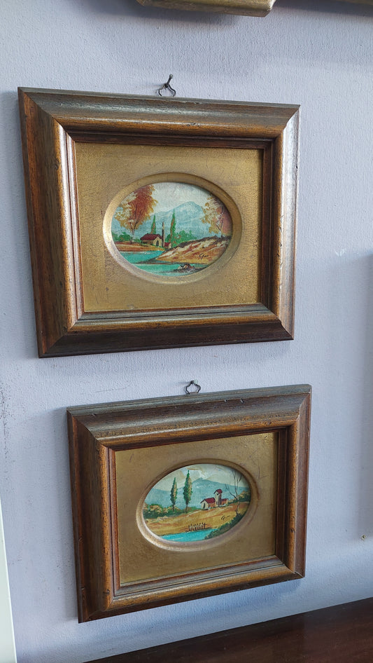 Coppia Quadretti Paesaggio Olio Su Tela Firmati