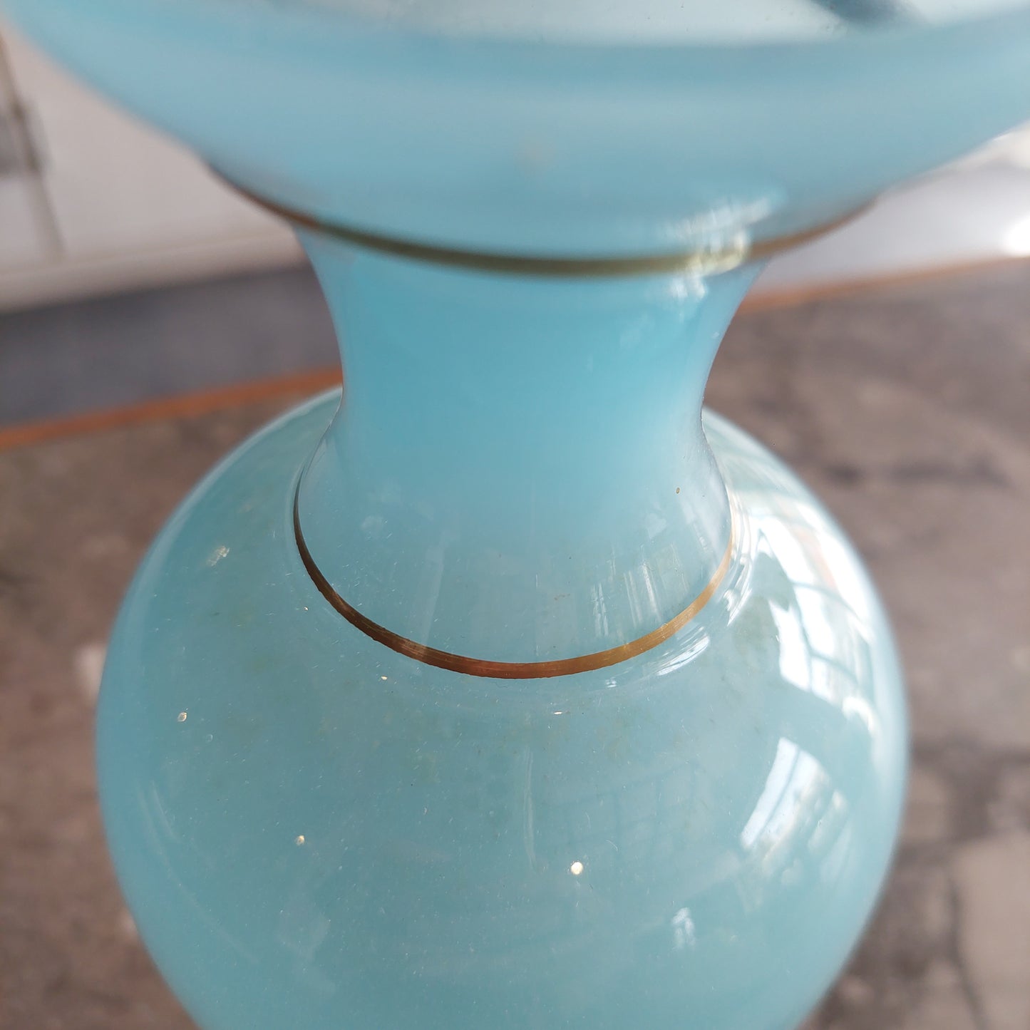 Vaso Antico Francese Opalino Turchese Bordo Oro