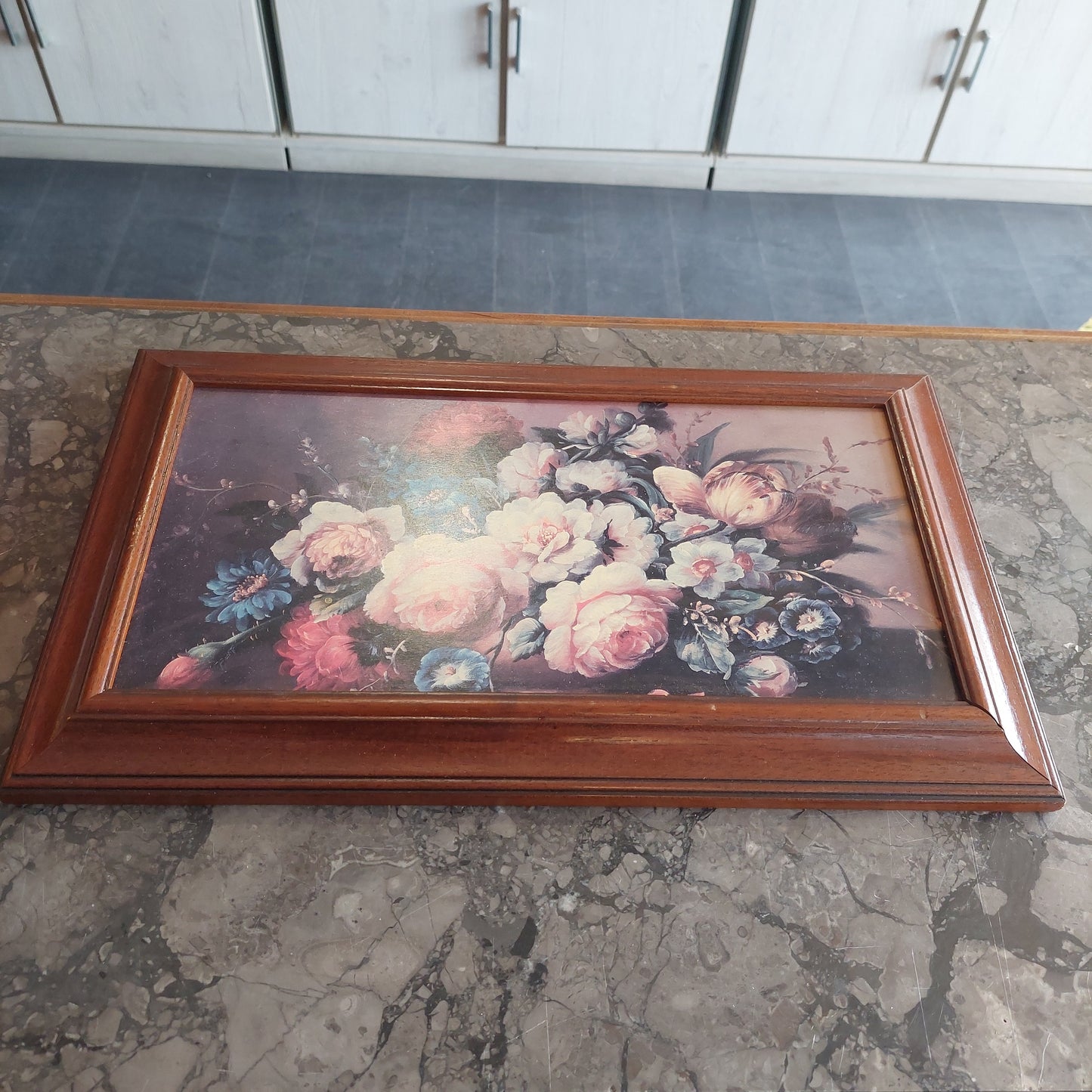 Quadro Stampa Natura Morta Fiori Su Legno Cm48x28
