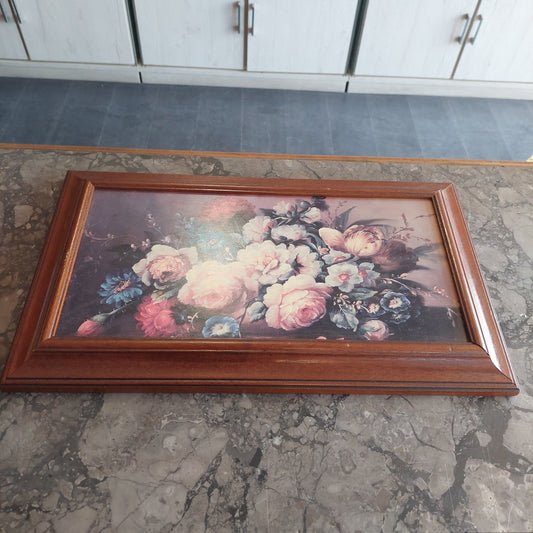 Quadro Stampa Natura Morta Fiori Su Legno Cm48x28