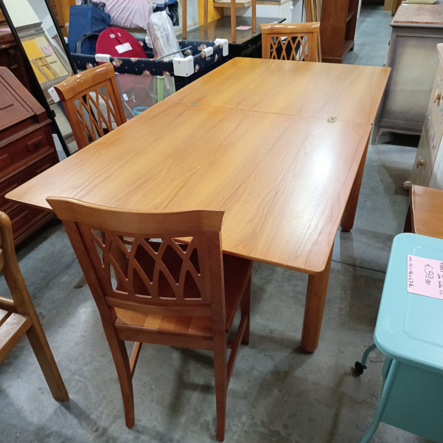Set/tavolo Frassino All. + 4 Sedie Cm100x100/200x75h