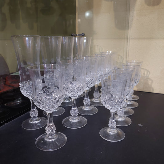 Set/16 Calici Cristallo Sfaccettato Anni 50