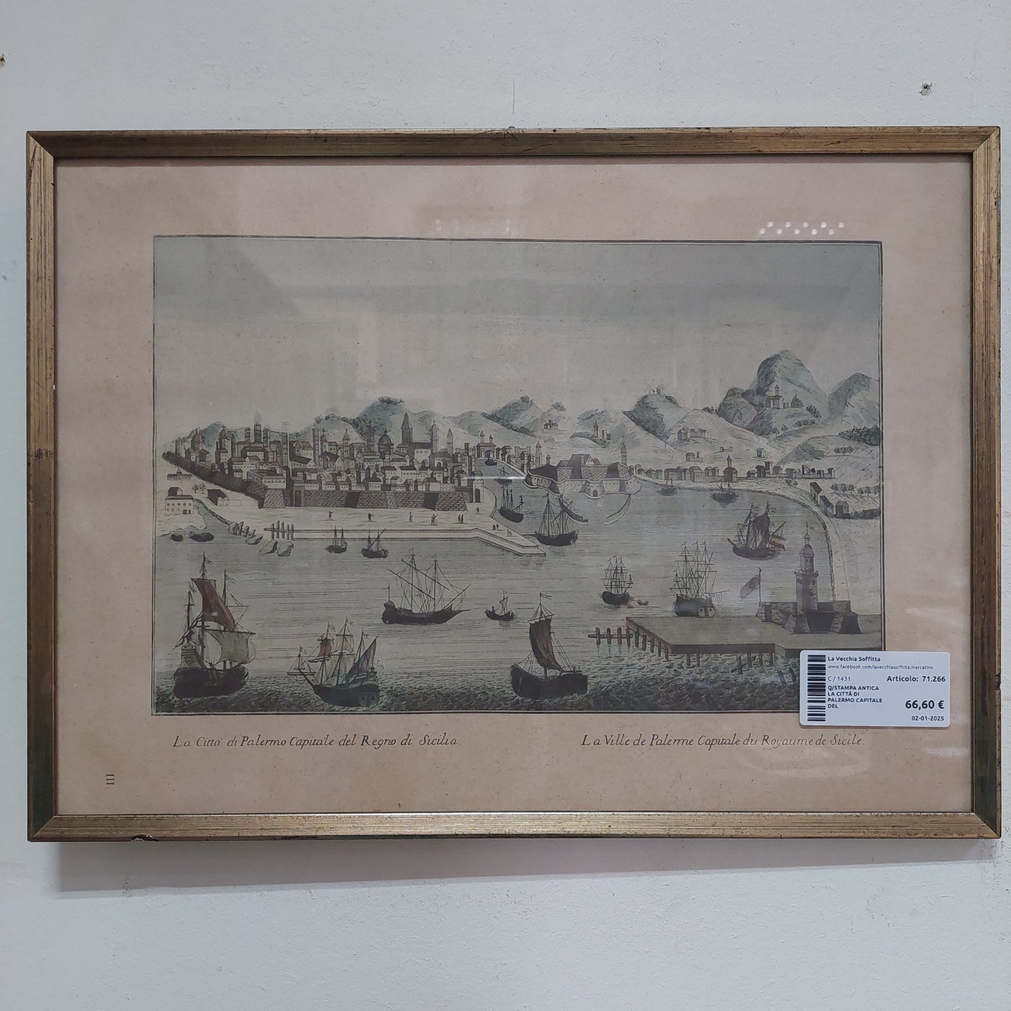 Q/stampa Antica La Città Di Palermo Capitale Del Regno Di Sicilia Cm46,5x34