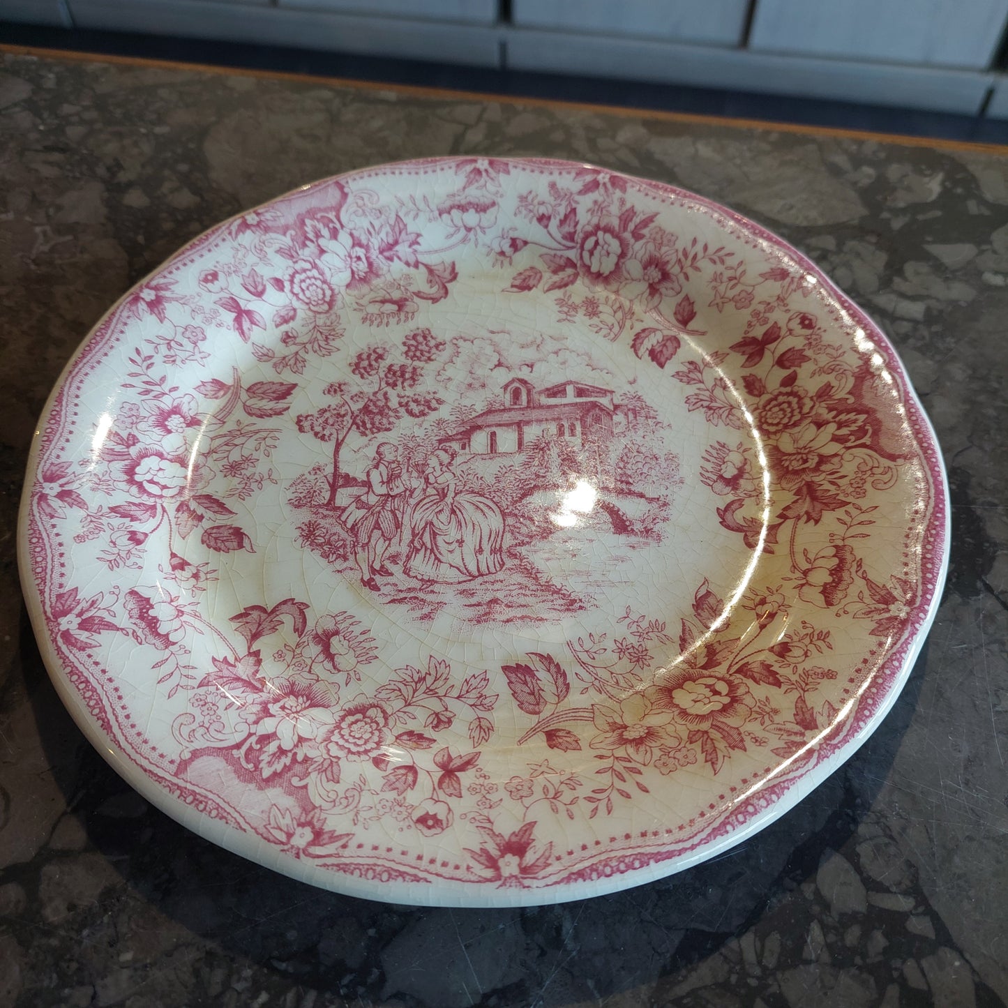 Piattino Porcellana C.p. Stile Inglese Rosa