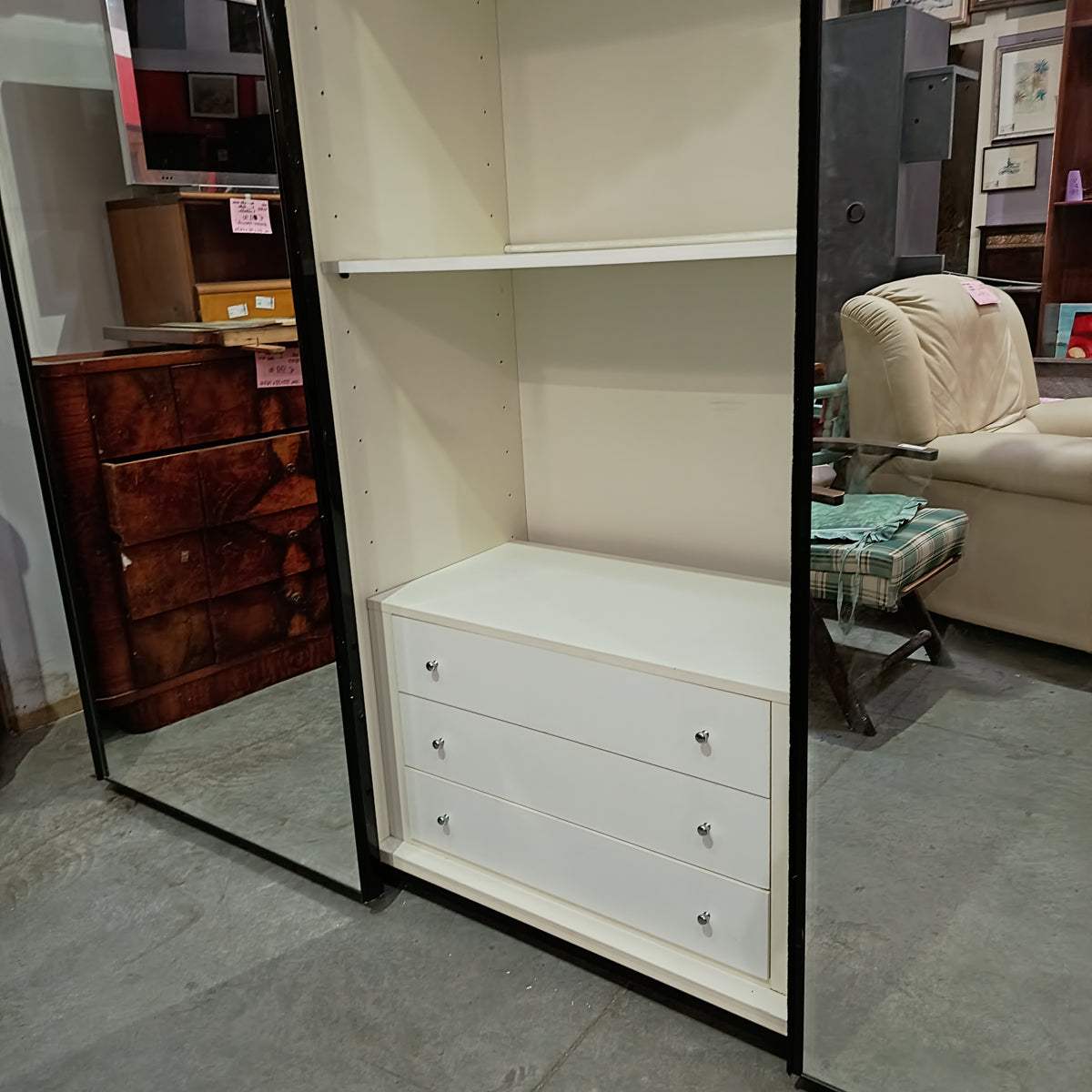 Armadio 3 Ante Scorrev. C/specchio Nero Laccato Cm276x60x254