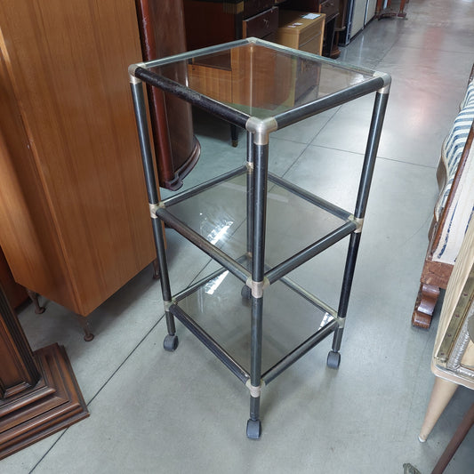 Carrellino Metallo/vetro Fume' 3/ripiani Anni '70 Cm41x36x88h