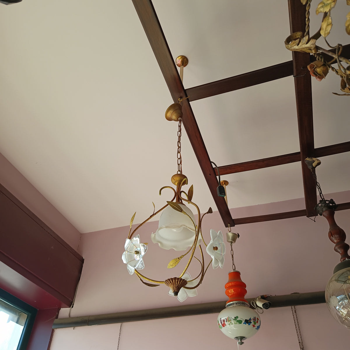 Lampadarietto * Ottone Vetro Fiore 1 Luce